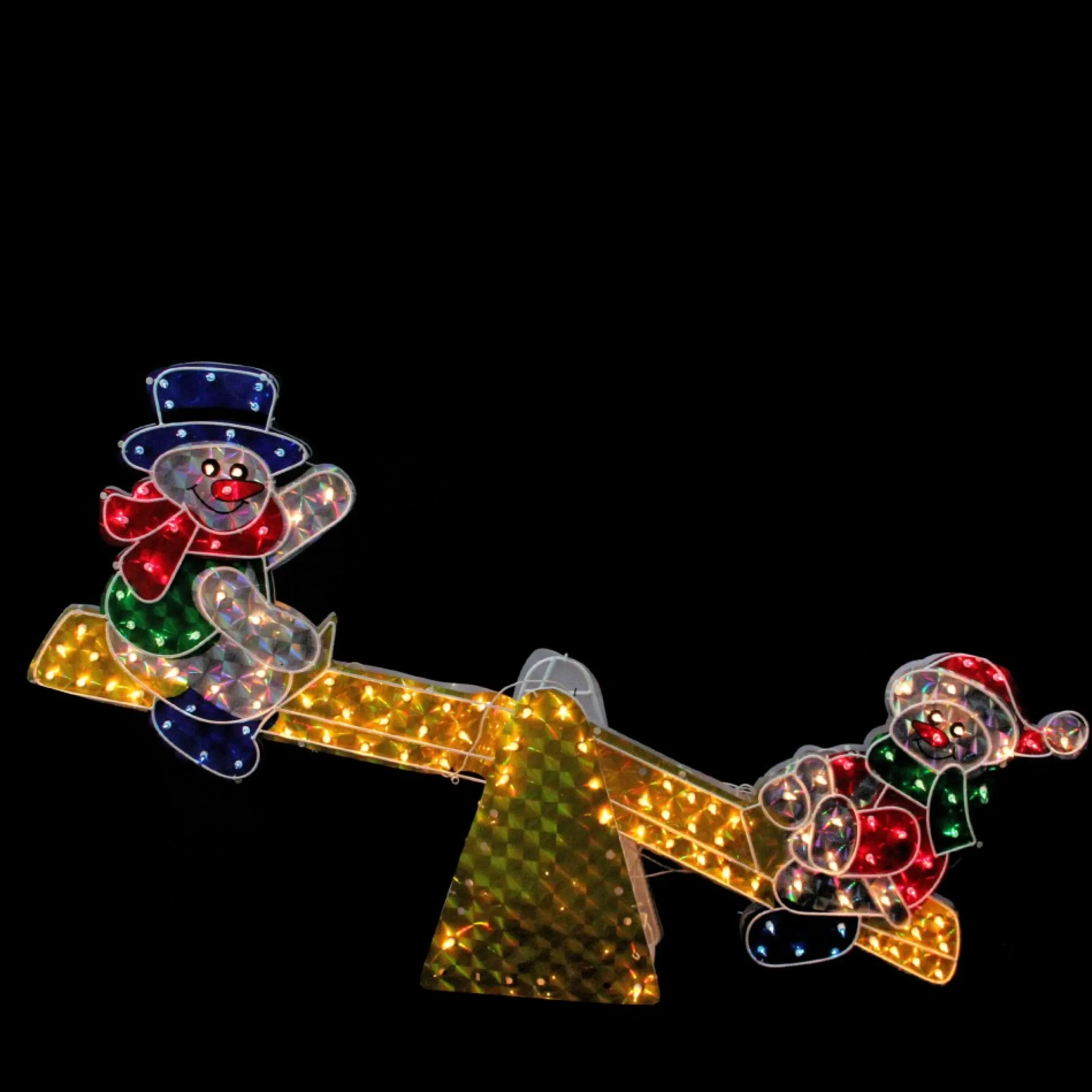 48" Yellow And Red Pre-Lit Holographic Snowmen On See Saw Outdoor Christmas Decor